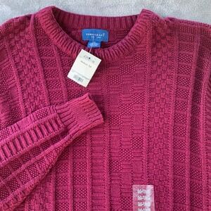 Textured Cable Knit Crewneck Sweater Burgundy Red Classic Fit Cozy Mens M NWT